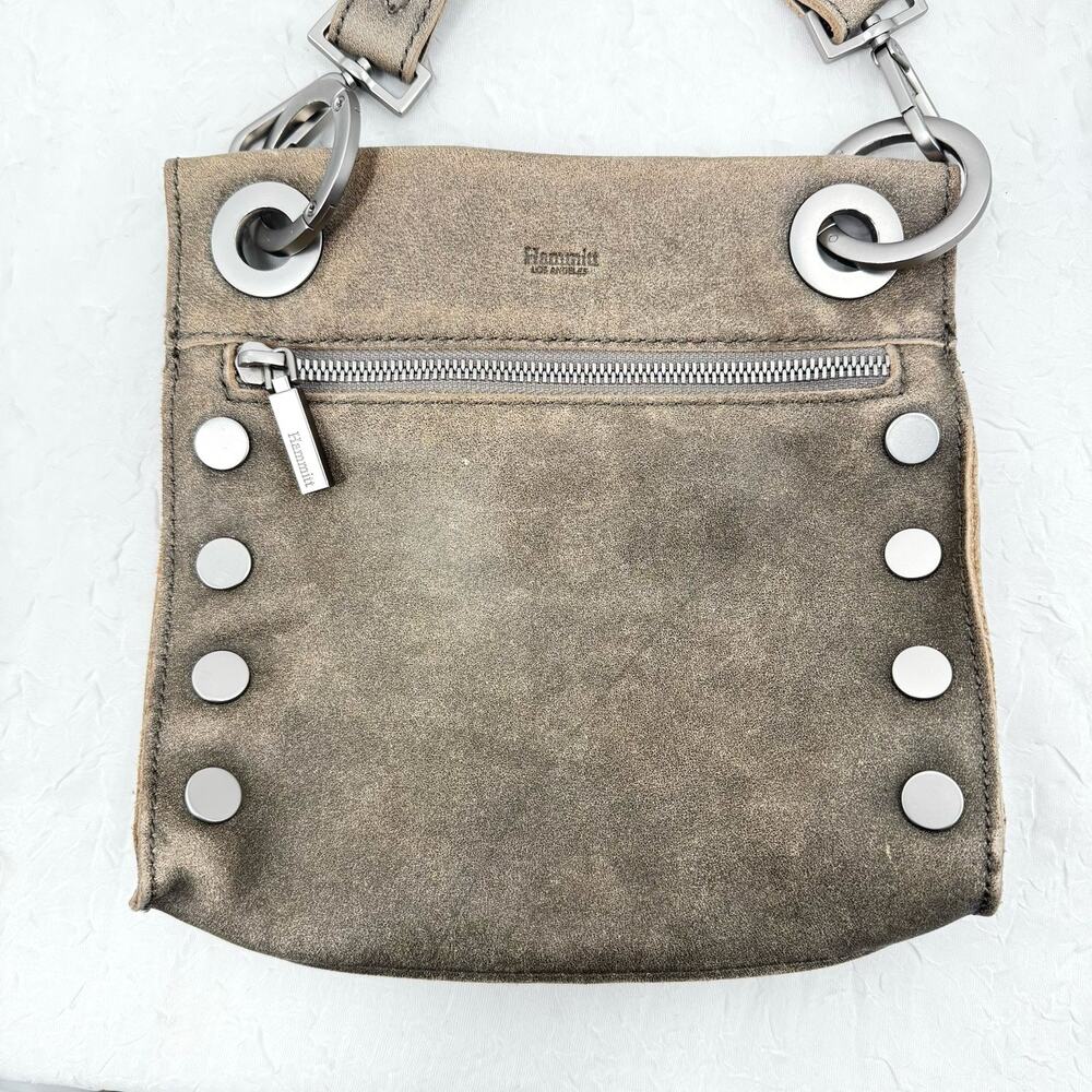 Hammitt Tony Medium Pewter Brushed Silver Leather Crossbody Bag